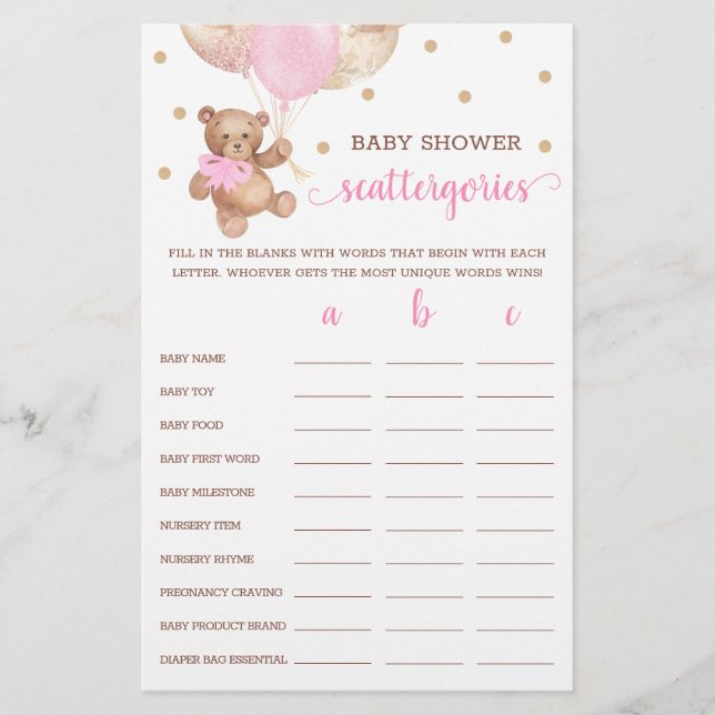 Scattergories spel Baby Shower Teddybeer  (Voorkant)