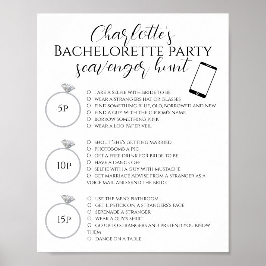 Scavenger Hunt Bachelorette Party Fotospel Poster (Voorkant)