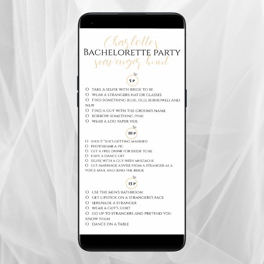 Scavenger Hunt Bachelorette Party Gouden gPhoto sp Kaart