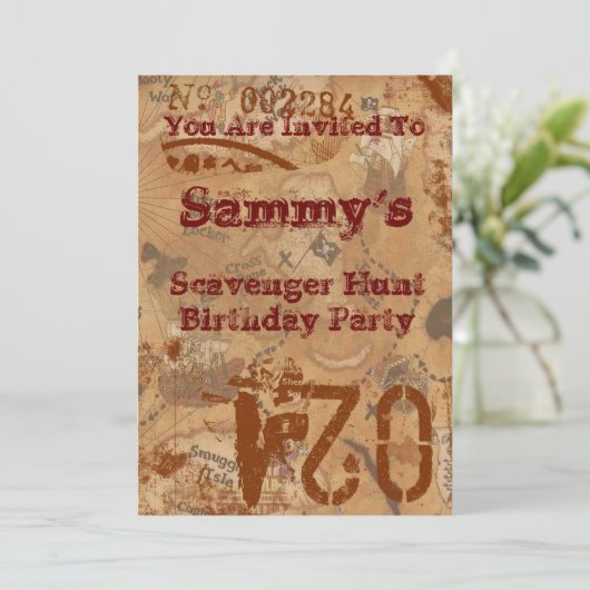 Scavenger Hunt Birthday Invite Kaart (Staand voorkant)