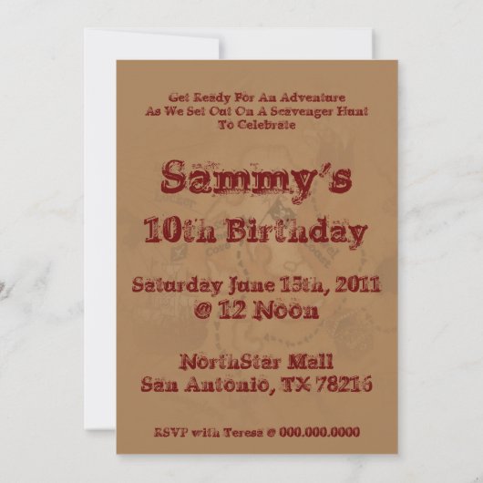 Scavenger Hunt Birthday Invite Kaart (Achterkant)