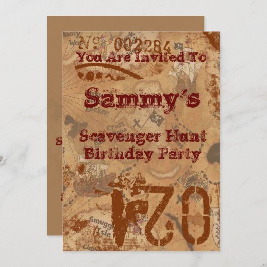 Scavenger Hunt Birthday Invite Kaart (Voorkant / Achterkant)