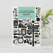 Scavenger Hunt Birthday Party Invitation // Aqua Kaart (Staand voorkant)
