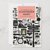 Scavenger Hunt Birthday Party Invitation / Roze Kaart (Voorkant)
