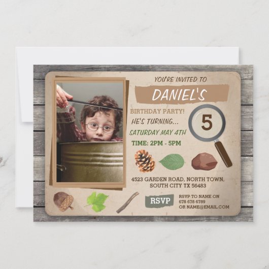 SCAVENGER HUNT FOTO KINDEREN VERJAARDAG UITNODIGIN KAART (Voorkant)