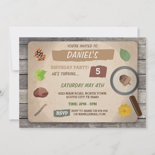 SCAVENGER HUNT KIDS VERJAARDAGSFEESTJE TUIN UITNOD KAART (Voorkant)