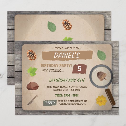 SCAVENGER HUNT KIDS VERJAARDAGSFEESTJE TUIN UITNOD KAART (Voorkant / Achterkant)