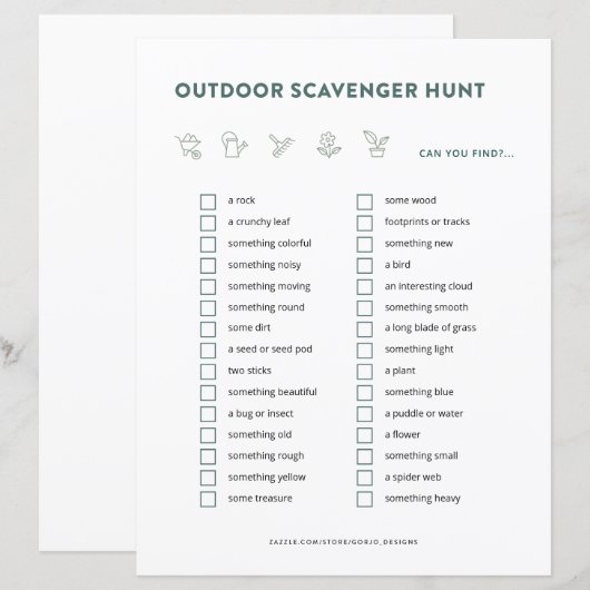 Scavenger Hunt Kinder Activiteiten in de openlucht (Voorkant / Achterkant)