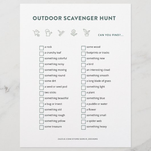 Scavenger Hunt Kinder Activiteiten in de openlucht Flyer (Voorkant)