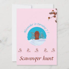 Scavenger hunt leuk eekhoorn graven op pastelroze kaart