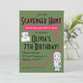 Scavenger Hunt Verjaardagsfeestuitnodiging Groen Kaart (Staand voorkant)