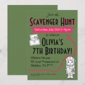 Scavenger Hunt Verjaardagsfeestuitnodiging Groen Kaart (Voorkant / Achterkant)