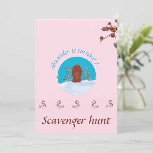 Scavenger jacht plezier eekhoorn graven op pastel  kaart (Staand voorkant)