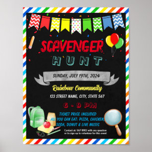 Scavenger jacht school evenement sjabloon poster