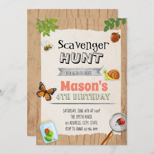 Scavenger jachtpartij uitnodiging (Voorkant / Achterkant)