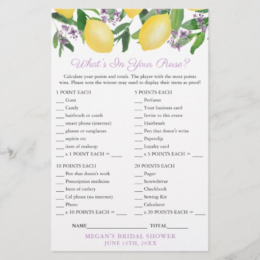 Scavenger-spelkaart voor leemons Vrijgezellenfeest Flyer (Voorkant)