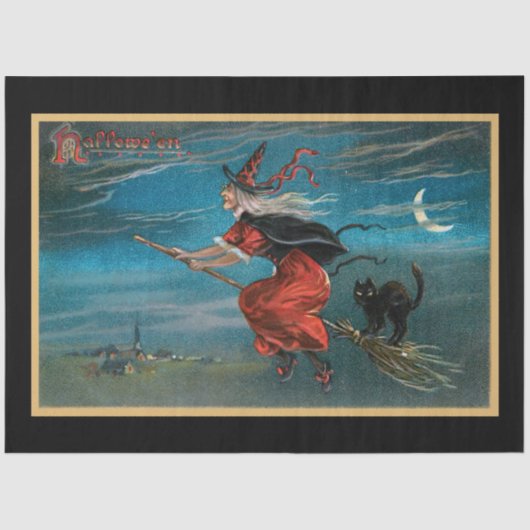 Scenario  Halloween Witch op Broomstick Tissuepapier (Voorkant)