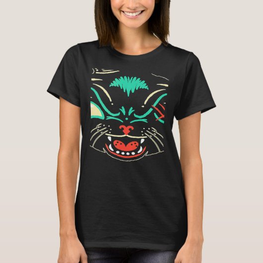 Scenary Black Cat Face Graphic Cat Halloween T-shirt (Voorkant)