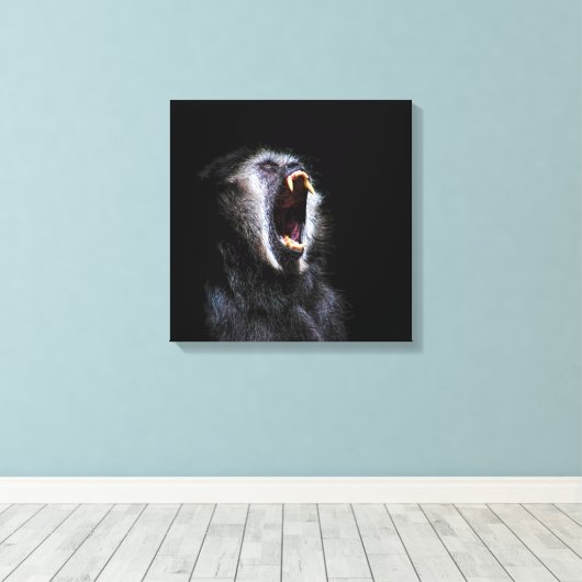 Scenary Black Monkey Vicious Fanged Teeth Canvas Afdruk (Insitu (Houten vloer))