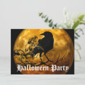 Scenary Black Raven Full Moon Halloween Party Kaart (Staand voorkant)