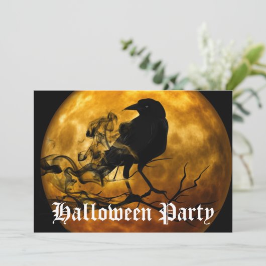 Scenary Black Raven Full Moon Halloween Party Kaart (Staand voorkant)