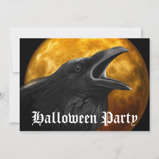 Scenary Black Raven Full Moon Halloween Party Kaart (Voorkant)