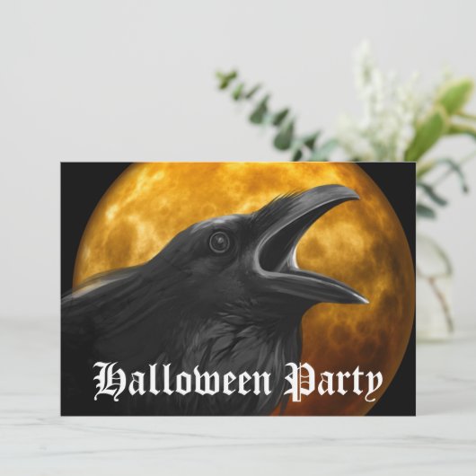 Scenary Black Raven Full Moon Halloween Party Kaart (Staand voorkant)