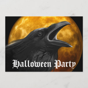 Scenary Black Raven Full Moon Halloween Party Kaart