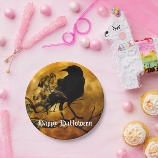 Scenary Black Raven Full Moon Halloween Party Papieren Bordje (Feest)