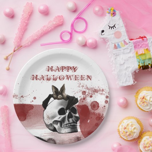 Scenary Bloody Skull Happy Halloween Party Papieren Bordje (Feest)