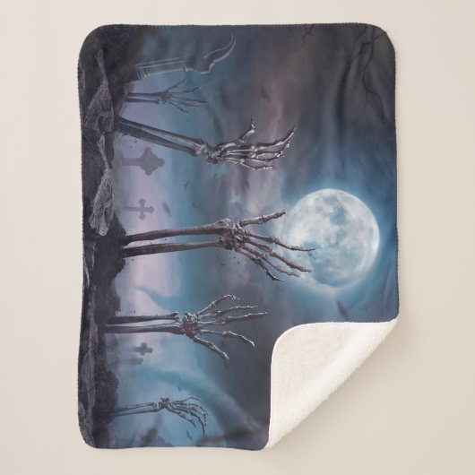 Scenary Graveyard Hands Reaching Moon Halloween Sherpa Deken (Voorkant)
