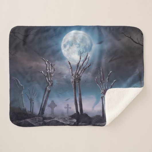 Scenary Graveyard Hands Reaching Moon Halloween Sherpa Deken (Voorkant (horizontaal))