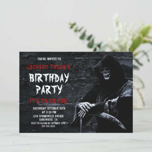 Scenary Grim Reaper elke Age Birthday Party Kaart (Staand voorkant)