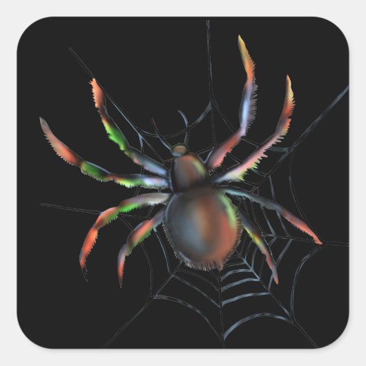 Scenary Halloween Metallic Spider en Web Vierkante Sticker (Voorkant)