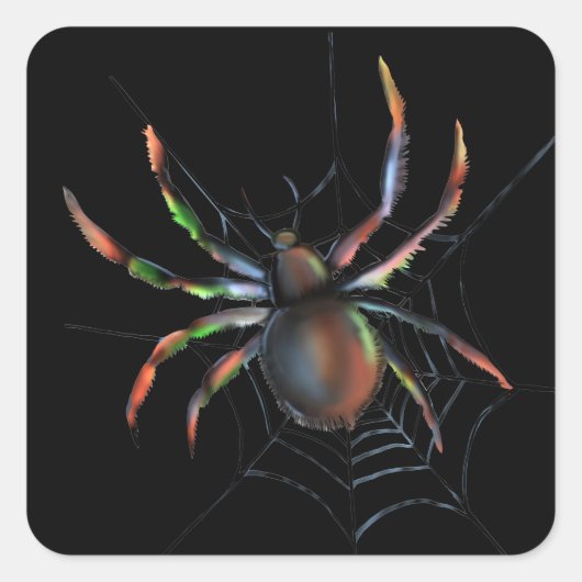 Scenary Halloween Metallic Spider en Web Vierkante Sticker (Voorkant)