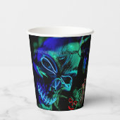 Scenary Neon Blauwgroen Skulls Halloween Name Date Papieren Bekers (Achterkant)