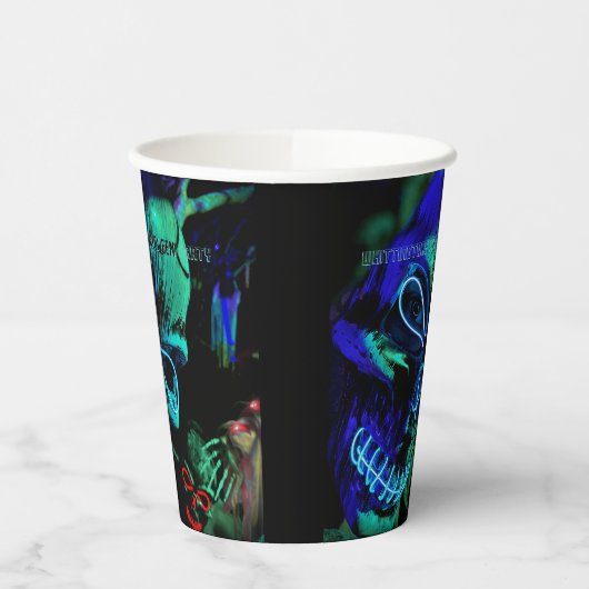 Scenary Neon Blauwgroen Skulls Halloween Name Date Papieren Bekers (Links)