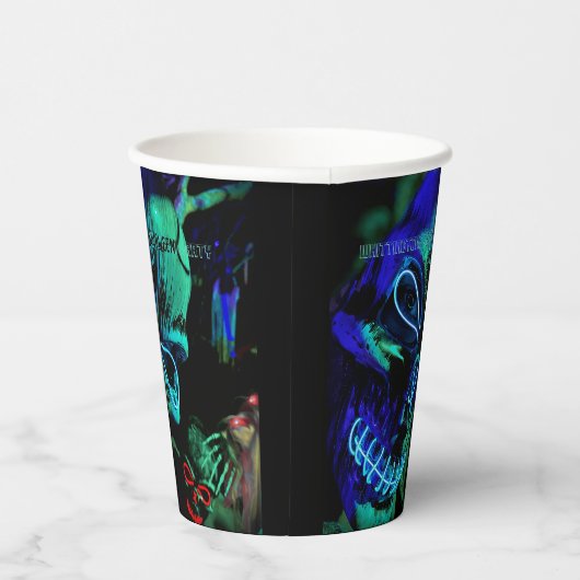 Scenary Neon Blauwgroen Skulls Halloween Name Date Papieren Bekers