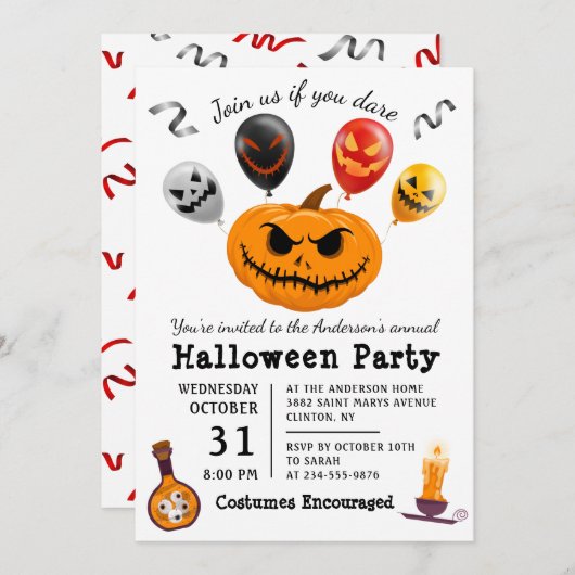 Scenary Pumpkin-ballonMonster Halloween Party Kaart (Voorkant / Achterkant)