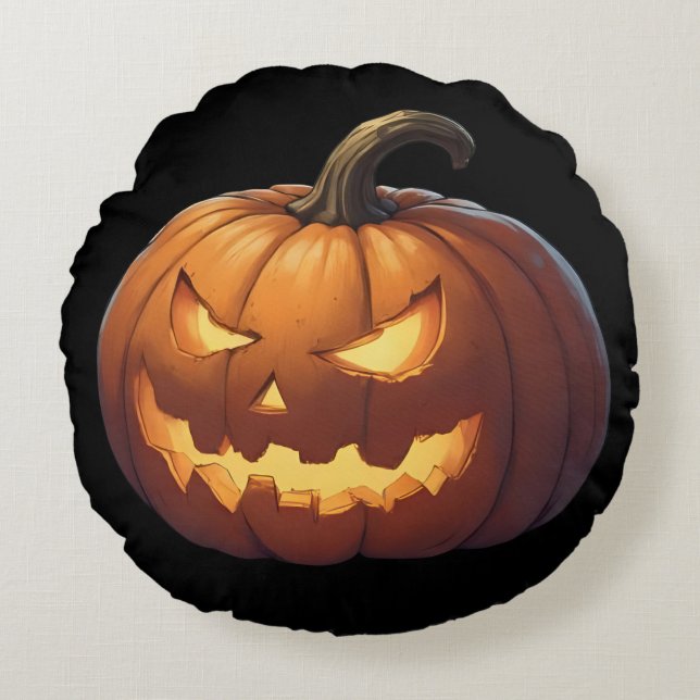Scenary Pumpkin Face Rond Kussen (Voorkant)
