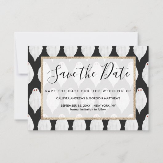 Scenary White Halloween Waterverf Pattern Save The Date (Voorkant)