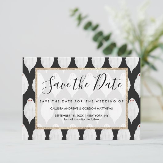 Scenary White Halloween Waterverf Pattern Save The Date (Staand voorkant)