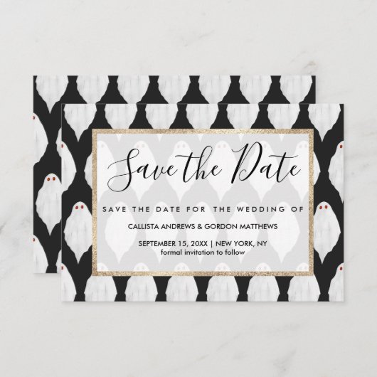 Scenary White Halloween Waterverf Pattern Save The Date (Voorkant / Achterkant)