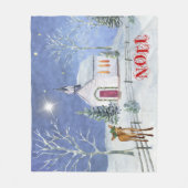 Scene Blanket Blue and White KerstChurch Fleece Deken (Voorkant)