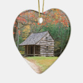 Scene Historic Log Cabin in Smoky Keramisch Ornament (Links)