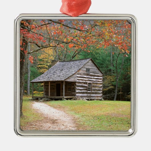 Scene Historic Log Cabin in Smoky Metalen Ornament (Voorkant)