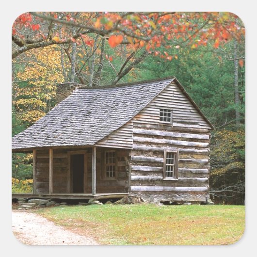 Scene Historic Log Cabin in Smoky Vierkante Sticker (Voorkant)