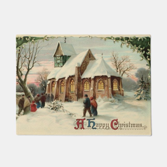Scene Holiday van de kerstkerk van Vintage Deurmat (Voorkant)