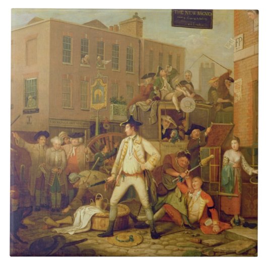 Scene in een London Street, 1770 (olie op canvas) Tegeltje (Voorkant)