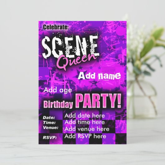 Scène Koningin Verjaardagsfeestuitnodiging Kaart (Staand voorkant)